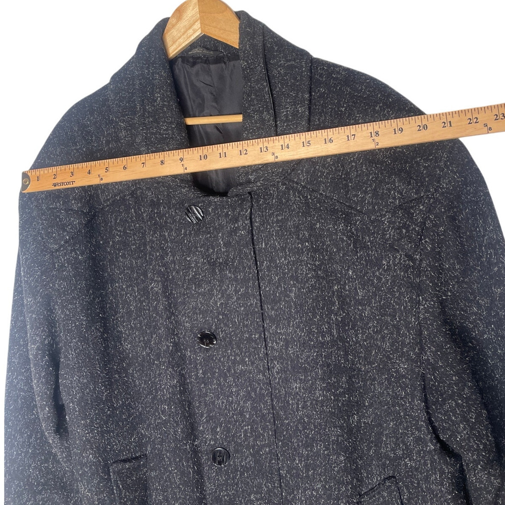 Neiman Marcus L Speckled Wool Coat  $750 Leather Oversized Slouchy Jacket Black - Picture 12 of 15